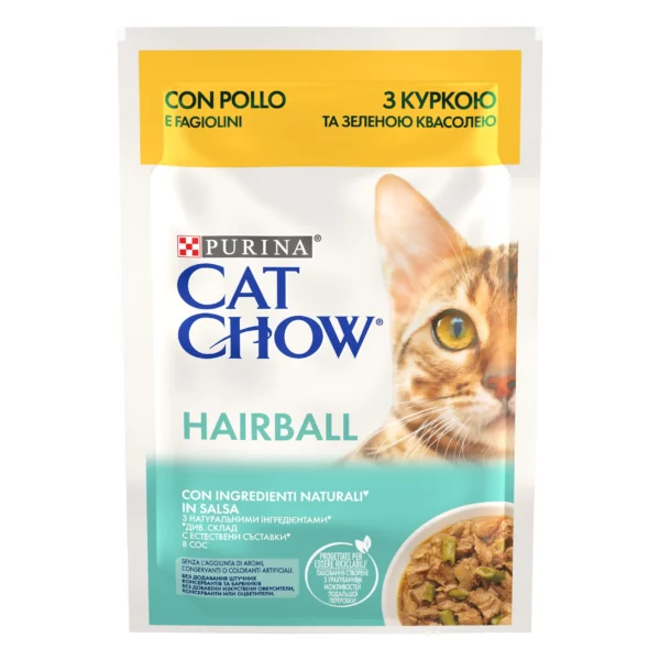 Паучове за котки PURINA CAT CHOW HAIRBALL CONTROL, за космени топки с пиле и зелен фасул