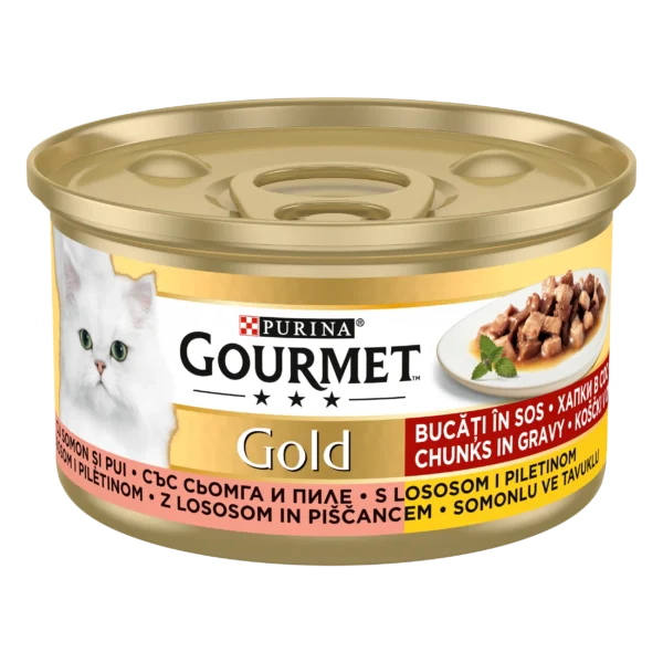 Purina Gourmet Gold хапки в сос с пиле и сьомга