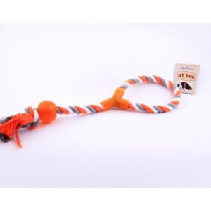 Играчка от памучно въже с гумена топка 41см