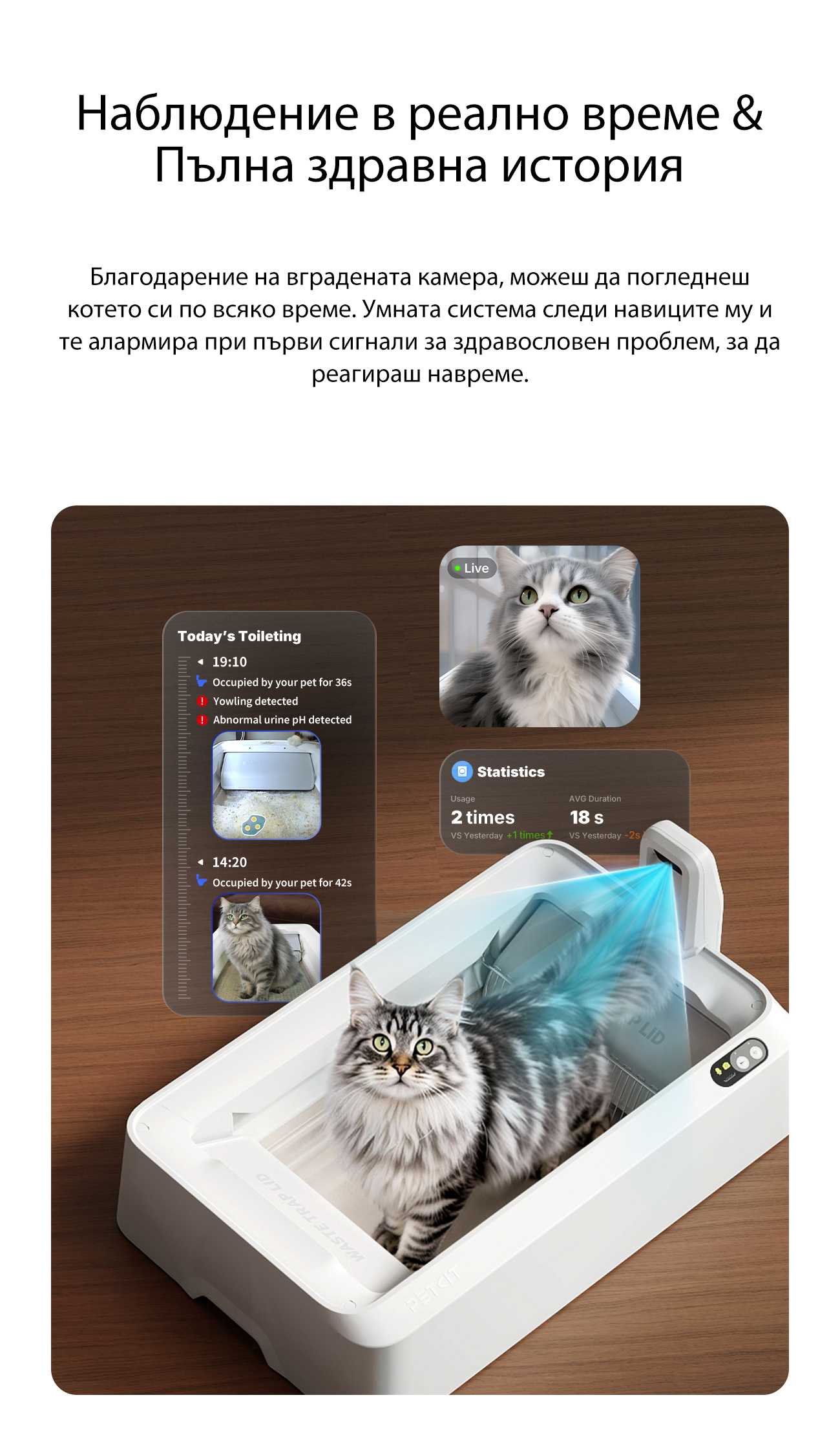 Самопочистваща се котешка тоалетна Petkit Purobot Crystal Duo - Image 5